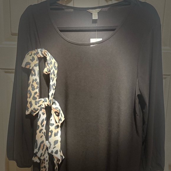 Cato Black Long Sleeve Top with Leopard Accent - Picture 3 of 9